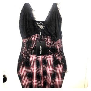 PrettyLittleThing Lace and Check Strappy Dress